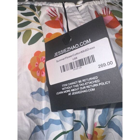 NEW WITH TAGS SHOWSTOPPER BEAUTIFUL JESSIE ZHAO NEW YORK Flower Cotton Midi Dres - Picture 15 of 16